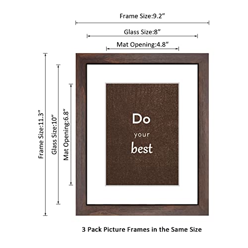 8x10 Picture Frame Set of 3 with Real Glass for Pictures 5x7 with Mat or 8x10 Without Mat, Wall Mounting or Tabletop display Photo Frames in Walnut - color: Walnut, size: 8x10(set of 3)