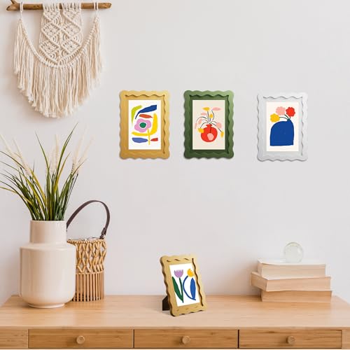8x10 Picture Frame with Mat for 5x7, Wavy Edge Wooden Real Glass Photo Frame for Tabletop and Wall Hanging, Green, 1 Pack - color: Green, size: 8x10 in
