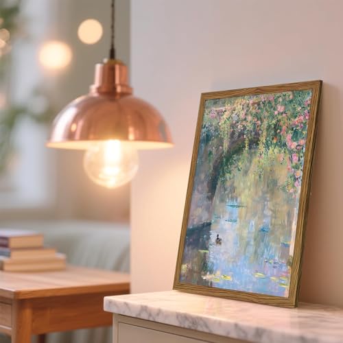 Framed Vintage Monet Canvas Wall Art, Floral Landscape Wall Decor Paintings, Country Nature Pictures Prints Aesthetic Home Decor for Living Room Bedroom Bathroom 16x24 inch - color: Bridge, size: 24"L x 16"W