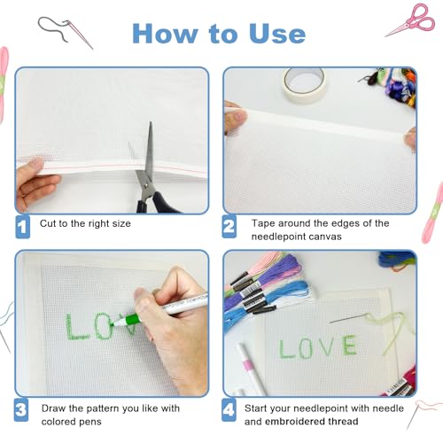Needlepoint Kits for Beginners, Needlepoint Starter Kit for DIY Craft - color: white 14mesh