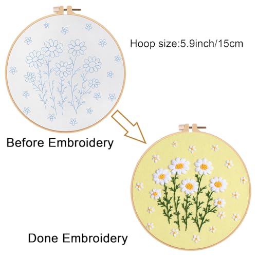 Louise Maelys Daisy Flower Embroidery Kit for Beginners, Floral Pattern - color: daisy flower