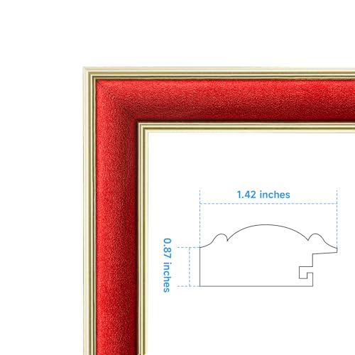 Arc-Shaped Suede 18x24 Frame - Single Frame, Elegant Red 18 x 24 Poster Frame with Matte Gold Double Border for Artwork, Puzzles, Photos, and Movie Posters