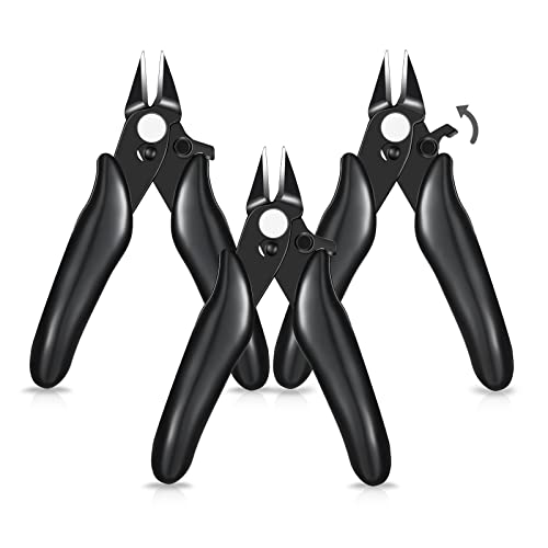 3 Packs 3. 5 Inch Wire Cutters Mini Soft Wire Snips Nippers Micro Cutter with Lock Flush Diagonal Cutting Pliers Small Flush Cut Pliers Jewelers Tools for Electronic(Black) - color: Black