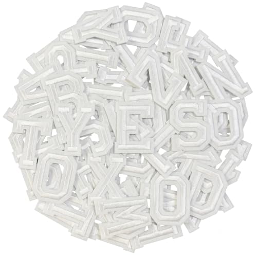Jongdari Iron on Letters, 52 Pcs Alphabet Patches with Ironed Adhesive, Decorate Repair Patches for Shirts Jackets Hats Jeans Shoes Bags(White) - color: White, size: 52 Letters