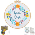 Louise Maelys Embroidery Kit for Beginners Floral Quote Wreath Craft - color: Pattern 19