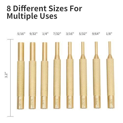 Pin Punch Set, 20pcs Punch Removing Repair Tools, Including Brass Pin Punches, Steel Pin Punches with Storage Pouch&Hammer (Brass+Steel Pin Punches)