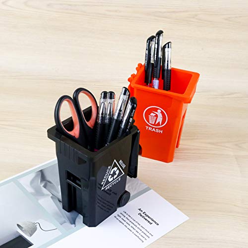 Wiosi Mini Trash Can Pencil Holder for Desks, Black/Orange - color: Black-Orange, size: 5"