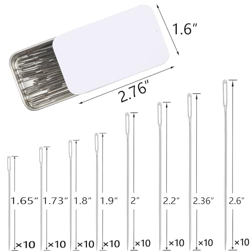 40/80PCS Large Eye Sewing Needles - 8 Sizes, Embroidery, Leather & Yarn Needles with Threaders & Stitch Markers (White 80pcs) - color: White 80pcs
