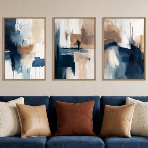 Large Abstract Brush Stroke Framed Canvas Wall Art-16"x24"x3 - color: Abstract Navy Blue Canvas Wall Art, size: 16"L x 24"W