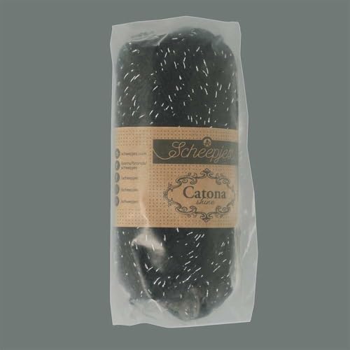 Scheepjes Catona Shine Yarn 50g - 110-S Jet Black with Silver Thread - color: 110-S Jet Black - Silver