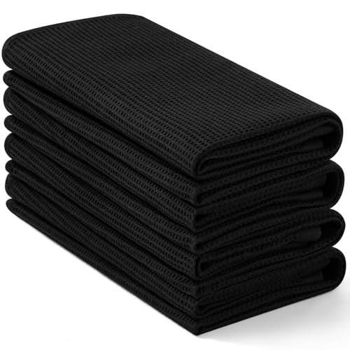 Homaxy 100% Cotton Waffle Weave Kitchen Towels, 4 Pack, Black - color: Black, size: 16 x 26 - 4 Pack