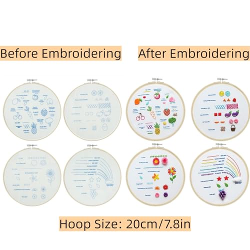 Mozzyyee 4 Sets Embroidery Starter Kit for Beginners Adults Include 4 Embroidery Clothes with Instructions Hoops Floss Thread Fabric Needles (Rainbow) - color: Rainbow