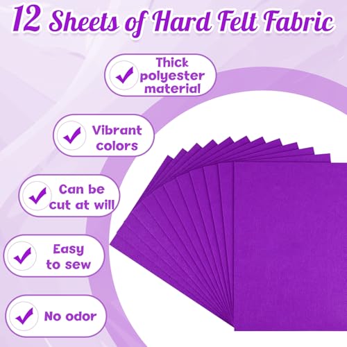 NEBURORA 12 Pcs 2mm Thick Stiff Felt Sheets for Crafts Sewing(Purple) - color: Purple