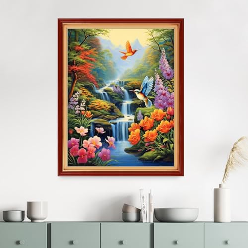 Dimensean Stamped Cross Stitch Kits Full Range of Embroidery Patterns Starter Kits for Beginners Adult DIY Cross Stitches Needlepoint Kits 11CT-Colorful Flower Waterfall 16x20 inch - color: Craftpattern12