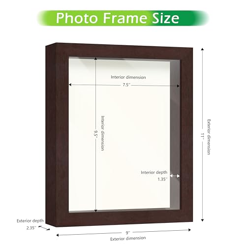 FrameWorks Mahogany Wooden Shadow Box Frame - 8' x 10' Display Case with Soft Felt Back, Tempered Glass, Elegant White Ball Push Pins - color: Mahogany, size: 8"x10"
