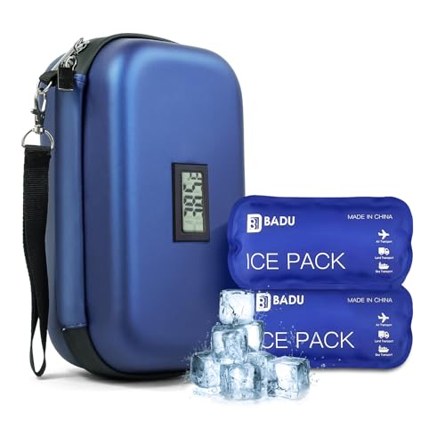 Gosemai Insulin Cooler Travel Case TSA Approved 2*180g IcePack Temp Display - color: Blue