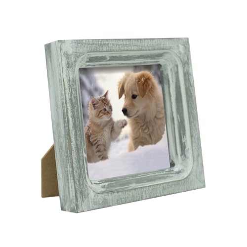 CVHOMEDECO. 4x4 Picture Frame Made of Solid Wood High Definition Glass Rustic Vintage Designs Small Photo Frame for Tabletop Display and Wall Mounting, Distress Grey - color: Distress Grey A, size: 4" X 4"