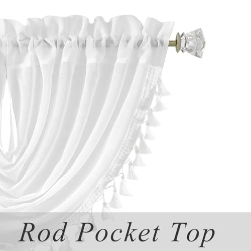 White Solid Waterfall Valance Curtain with Tassel Accessories, 56"x38"x1 - color: Snow White, size: 56"W x 38"L (Pack of 1)