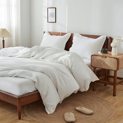 100% French Linen Pillow Shams Basic Style - Pack of 2 - Washed Solid Color Natural Flax Soft Breathable - White, 20'' x 26'' - color: White, size: 20''x26'' - Basic