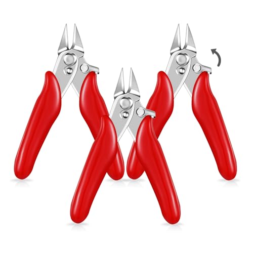 3 Packs 3. 5 Inch Wire Cutters Mini Soft Wire Snips Nippers Micro Cutter with Lock Flush Diagonal Cutting Pliers Small Flush Cut Pliers Jewelers Tools for Electronic(Red) - color: Red