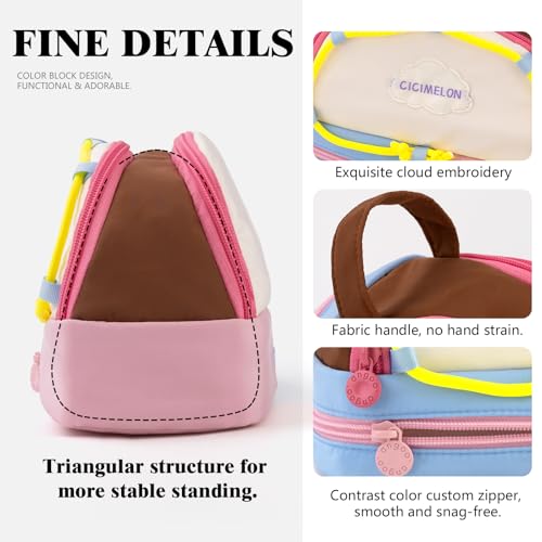 CICIMELON Large Capacity Pencil Case, Cute Aesthetic Pencil Pouch with 3 Compartments, Big Pencil Bag Organizer for School Supplies, Pen Holder for Kids, Girls, Boys, Students - color: Pink Base