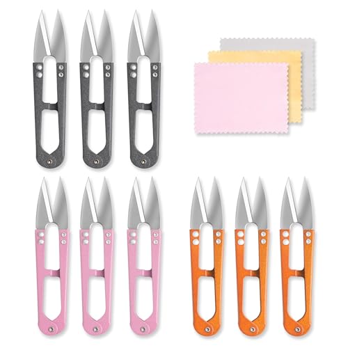 9 Pcs Sewing Scissors Thread Snips, 4.1 Inch Yarn Snips, High-Carbon Steel, Thread Cutter Scissors for Stitch, Knitting, Mini DIY Supplies, Crafts - color: Grey/Pink/Orange