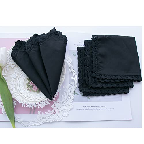 6 Pack of Ladies Embroidery Cotton Handkerchiefs Lace Wedding Hankies - color: A01-6pcs Black