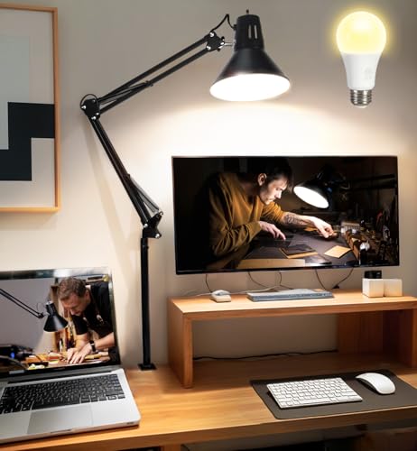 Black Desk Lamp with Clamp, Extra-Tall Adjustable Metal Swing Arm, 3000K - color: Black, size: 3000K Warm Light-Extra Long Swing Arm