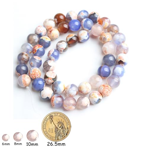 45pcs Round Loose Blue and Orange Fire Agate Beads for Bracelet Beads，8mm Gemstone Bead Round Loose Stone Beads for Jewelry Making DIY Bracelet Necklace Earrings - color: blue and orange fire, size: 8mm