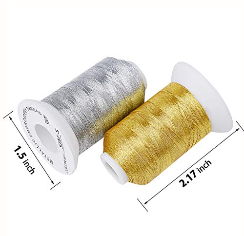 Simthread 6 Spools Metallic Embroidery Machine Thread (3 Gold+ 3 Silver Colors) 500M(550Y) for Embroidery and Decorative Sewing - color: 3Gold+3Silver