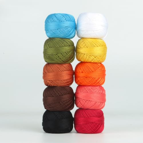 Size 8 Double Mercerized Egyptian Long Staple Cotton Pearl Thread 10 Grams (87 Yards)/Ball Crochet Thread 10 Colors per Box for Crochet Hardanger Cross Stitch Hand Embroidery (Set M) - color: Set M