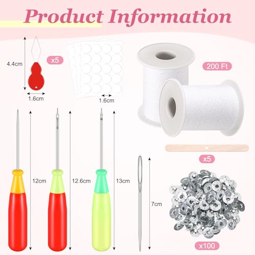 Zeyune 20 Pcs Candle Wick Needle for Silicone Molds, Mold Punch Needle with Hook & Eye, Candle Inserting Tool, Wick Holders, Thread, Stickers and Tabs