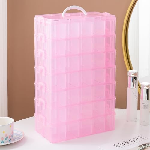 Gagee 7-Tier Craft Organizers and Storage,Bead Organizer Box with 70 Adjustable Compartments,Stackable Storage Containers for Arts and Crafts, Toy, Threads,Fuse Beads, Washi Tapes,Pink - color: Pink, size: 7