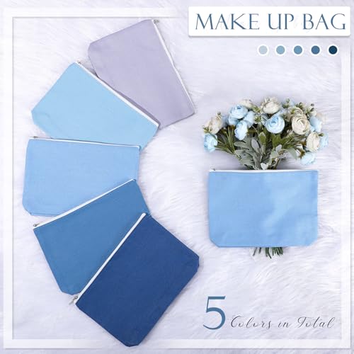 Reginary 10 Pcs Canvas Makeup Bags Bulk Blank Cosmetic Bags,Blue - color: Blue