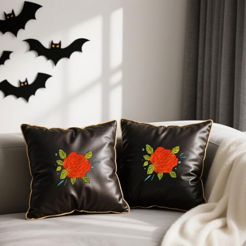 ORIGACH 4 Sheets Gothic Style Water Soluble Embroidery Patterns Stabilizers - Pre-Printed Skull & Flower Designs - Stick & Stitch Embroidery Paper for Hand Sewing Lovers - color: Skull & Flower