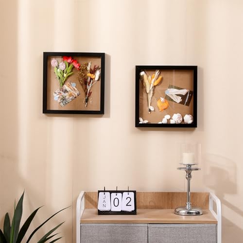 Muzilife 10x10 Shadow Box 3D Picture Frames, Wood, Real Glass, White,2 Pack - color: 2pc 10x10-black