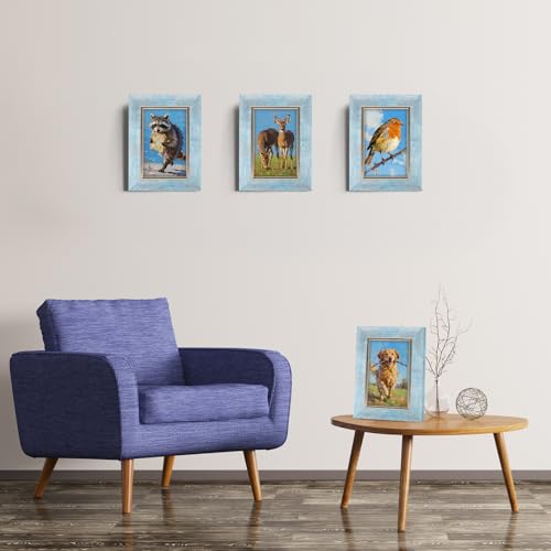 XUANLUO 4x6 Picture Frames Set of 4,Rustic Retro Photo Frame(Blue) - color: Blue-4pcs, size: 4×6 inch