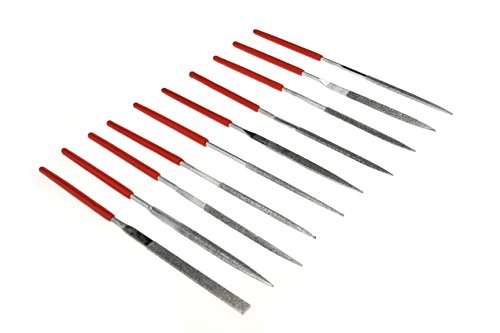 SE 73810DF 10-Piece Mini Diamond Needle File Set, 150 Grit - Assorted Shapes, 3-1/4" Length - Ideal for Jewelers, Wood, Stone, Glass, Gemstones