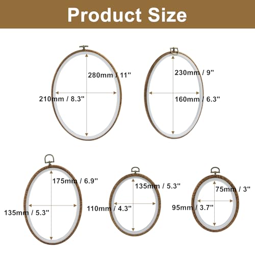 Marvexi Oval Embroidery Hoops, Vintage Cute Faux Wood Style, 5Pcs 5Sizes - style: 5 Sizes