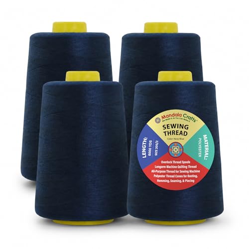 Mandala Crafts 20S/2 Navy Blue Polyester 4 Pack of Serger Threads Cones - color: Navy Blue, size: Pack of 4 20S/2 24000 YDs