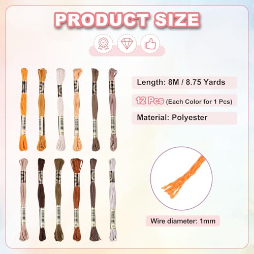 PATIKIL 12 Skeins Embroidery Floss Polyester Embroidery Threads Hand Brown - color: Brown