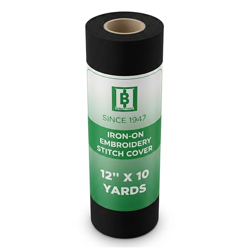 HBI Black Embroidery Stitch Cover Up, Soft Iron-On Backing, 12 in x 10 yd - size: 12" x 10 yd - Black