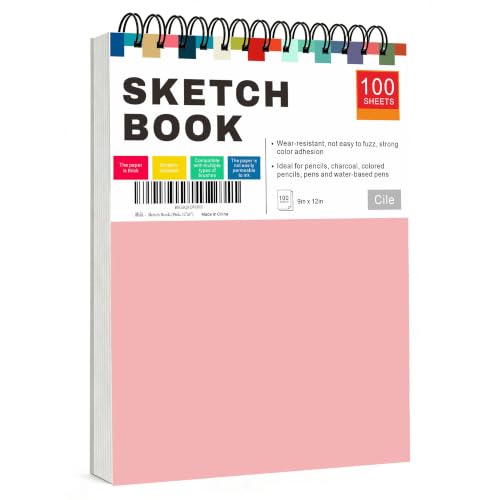 Cile Mixed Media Sketchbook–12x9 Inch,100 Sheets,100gsm Acid-Free Paper,Perfect for Drawing and Sketching with Tracing and Pastel Papers - color: Pink