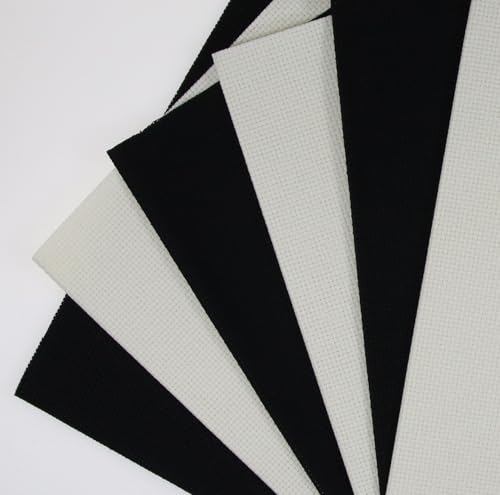 KCS 6 pc of 12" x 18"(30cmx45cm) 14CT Counted Cotton Aida Cloth Cross Stitch Fabric (Antique White+Black) - color: Antique White+black