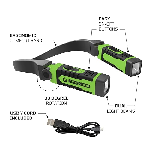 EZRED Anywear Rechargeable Neck Light for Hands-Free Lighting - NK15-GR Green, Perfect Light for Mechanics, Camping, Hunting, DIY Projects, Reading - color: Green