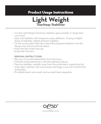 OESD Light Weight Tear Away Embroidery Stabilizer 15" x 10 Yd Roll