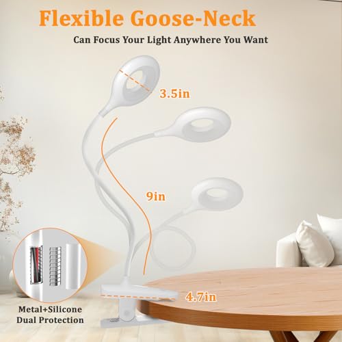 Rechargeable Clamp Light, LED Bed Reading Lamp for Headboard Desk - color: White