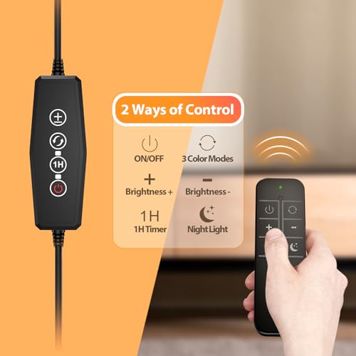 iFalarila Reading Light with Remote, LED Desk Lamp Clip on [1H Timer & Nightlight] RA>95 Dimmable Flexible Gooseneck, Reading Lamp with Clamp for Table - 3.5'' (Adapter Included) - style: 3.5'' Black