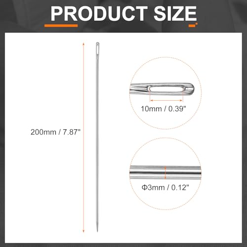 HARFINGTON 4pcs Upholstery Needles 3mm Diameter 200mm (7.87") Extra Long Large Eye Stitching Sewing Straight Hand Needles Stainless Steel for Leather Tapestry Embroidery Tufting Webbing - size: 200mm