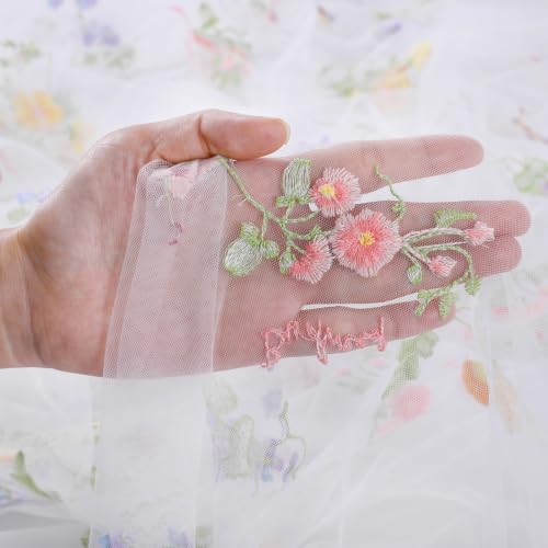 White Gauze Tablecloth 60"x120" Rectangular Wildflower Floral Tulle Overlay - color: White, size: 60"x120", 1 Pc